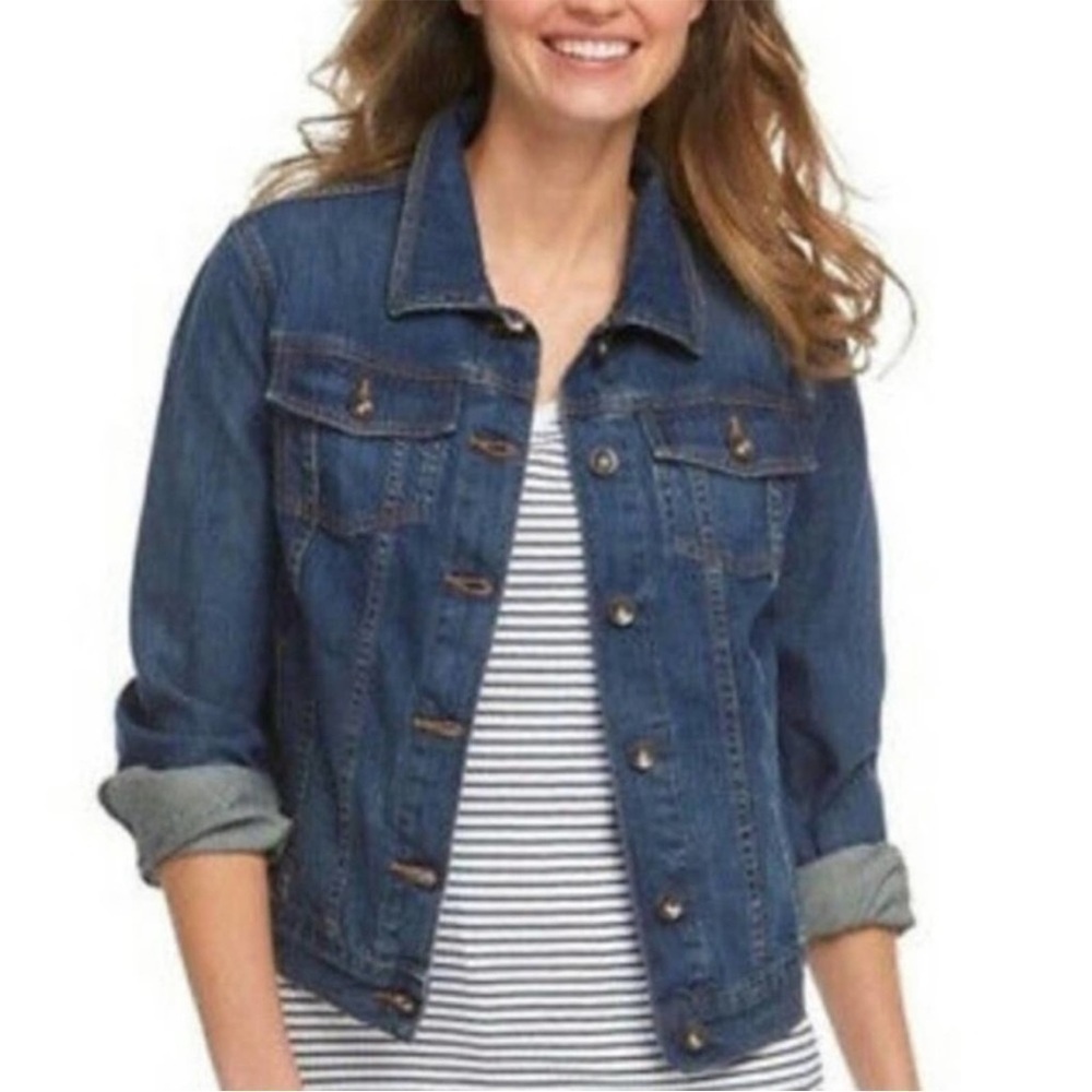 Lands End Women’s Blue Jean Jacket Sz M 10-12 EUC